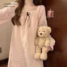 睡裙公主风春秋甜美胸垫日本代购中长款带长袖女家居服款四季包邮