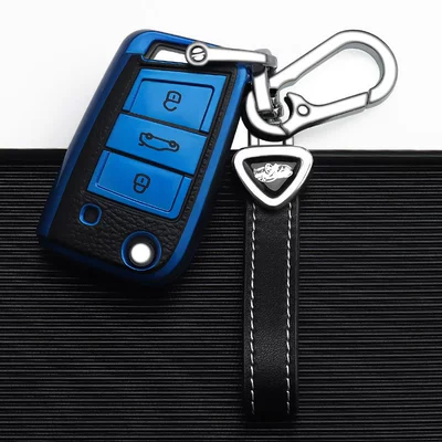 Car key bag, Bora Sagitar Jetta polo - volkswagen-b-folding-3-keys-sapphire-blue-single-shell-triangle-belt-rope-double-buckle