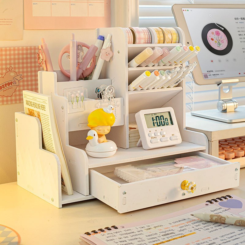 Oblique pen holder storage box student desktop pen holder cute office desk drawer marker storage rack