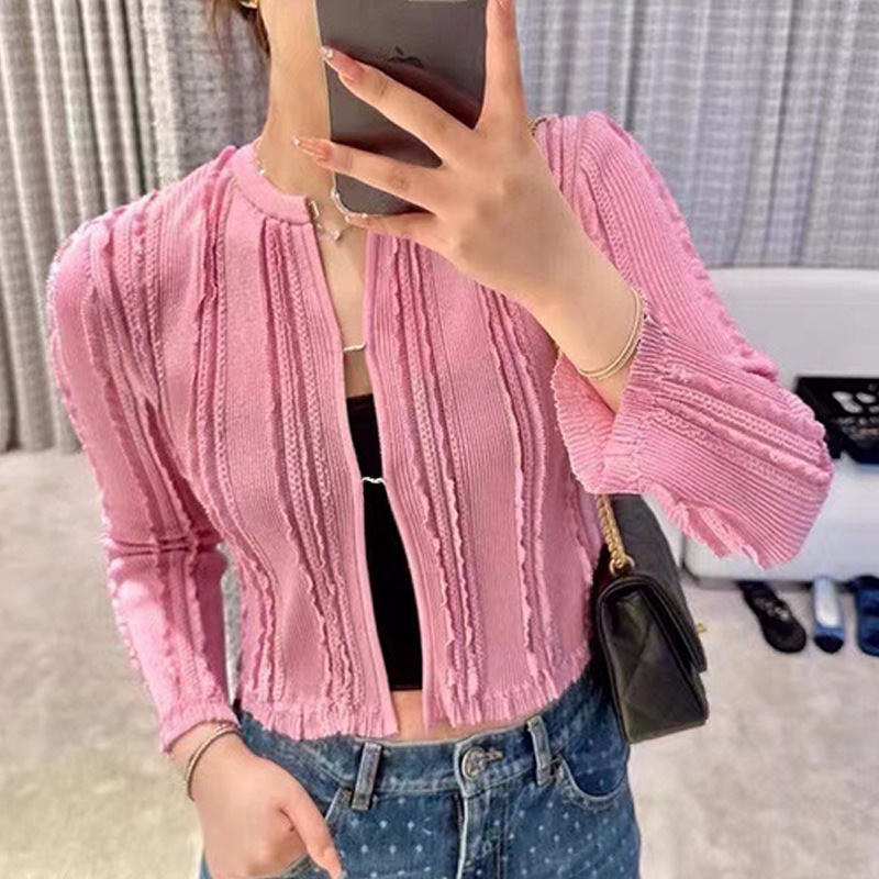 High Edition 23 Early Spring New Sparkling Stars Vertical Strip Lace Slim-Fit Sun Protection Jacket Short Knit Cardigan High Edition 23 Early Spring New Sparkling Stars Vertical Strip Lace Slim-Fit Sun Protection Jacket Short Knit Cardigan