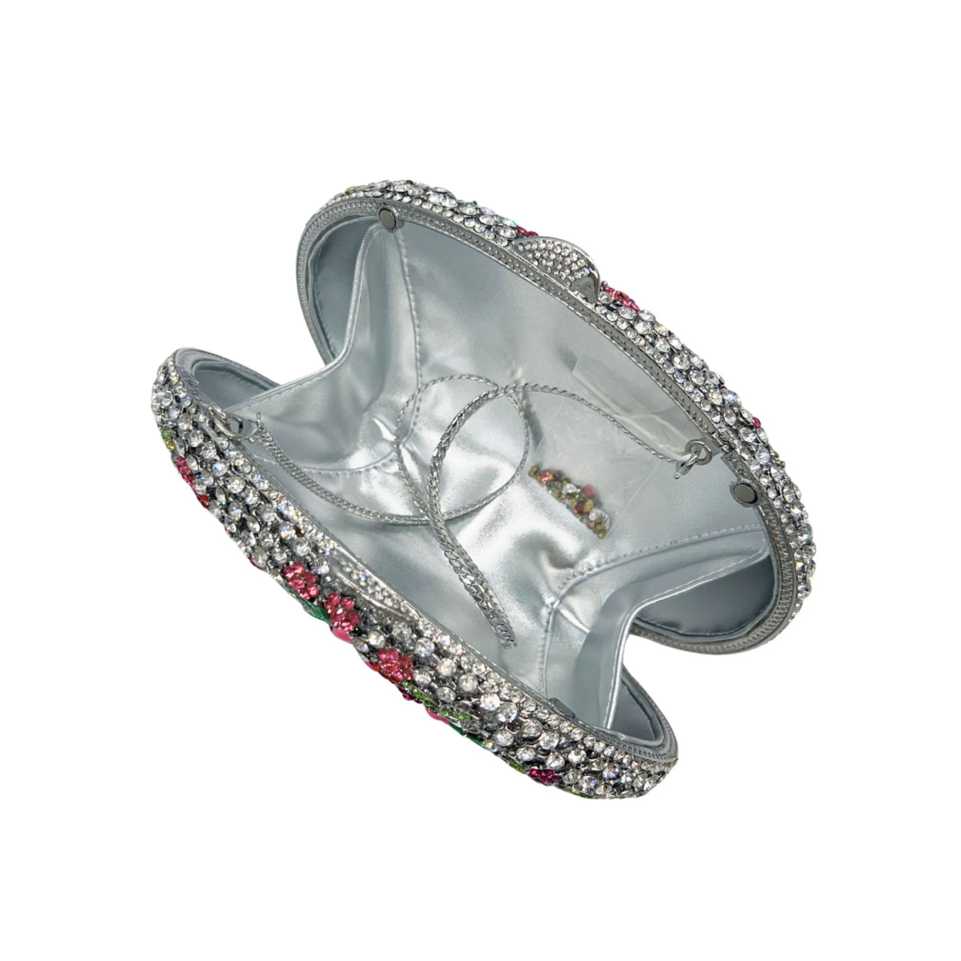Túi clutch dạ tiệc nạm kim cương hoa sáp dầu, hộp cứng đính đá lấp lánh — Màu bạc, Cá tính đặt làm