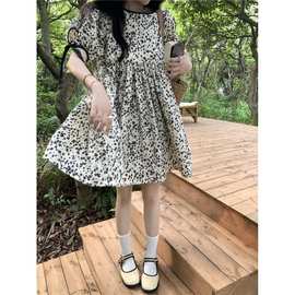 2023（雪纺）碎花连衣裙夏季新款小个子宽松娃娃裙法式泡泡袖女