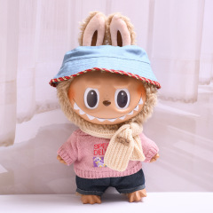 服のみ】38cm布ラブラブ人形服着替えlabubuピンクセーターマフラー帽子ベビー服