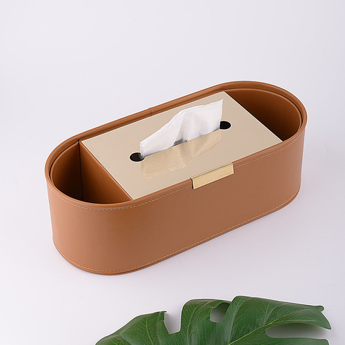 Light luxury leather tissue box remote control makeup brush miscellaneous storage desktop tissue box high-end art ornaments