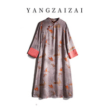 YANGZAIZAI/羊在在民族风原创女装提花蝴蝶连衣裙显瘦中式长裙