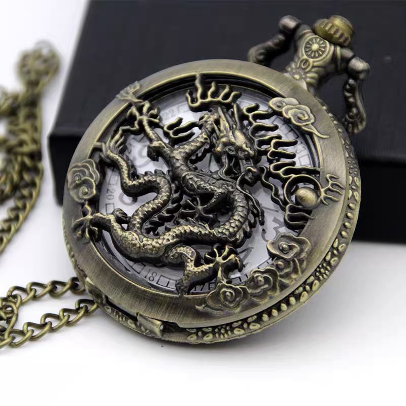 Estilo chino retro de bronce gran reloj de bolsillo turístico lugar escénico recuerdo vintage colgante reloj regalo reloj al por mayor