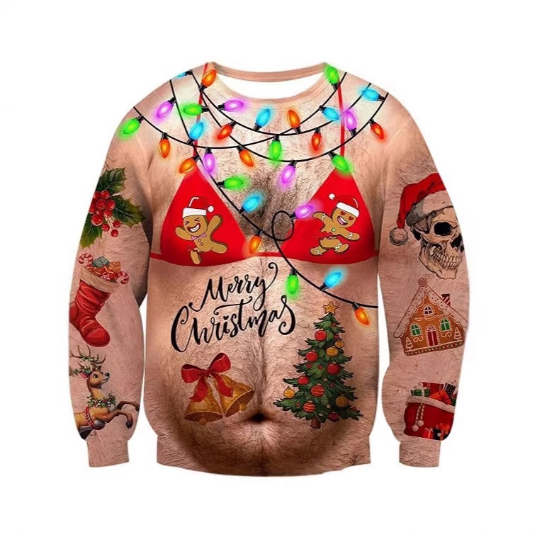 Amazon Cross-Border Christmas Sweatshirt with Fun Print, Round Neck Pullover, Large Size Sweatshirt for Cross-Border Christmas Parties Amazon Cross-Border Christmas Sweatshirt with Fun Print, Round Neck Pullover, Large Size Sweatshirt for Cross-Border Christmas Parties