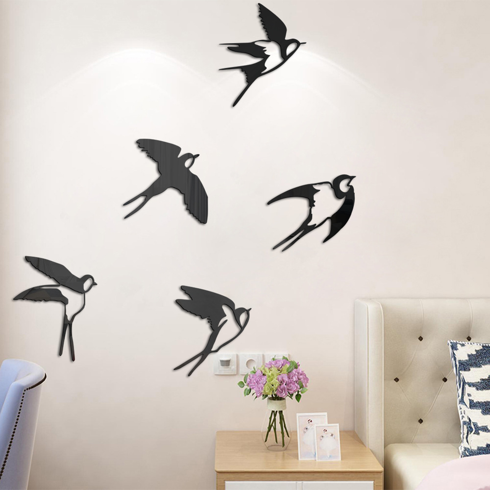 JM1004 Adesivo da parete autoadesivo a specchio in acrilico per la decorazione della casa, motivo: piccola rondine tridimensionale 3D transfrontaliera_voghion.com