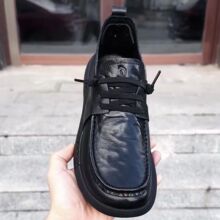 男鞋真皮春季商务休闲皮鞋2024新款潮流百搭厚底防滑英伦风鞋子男