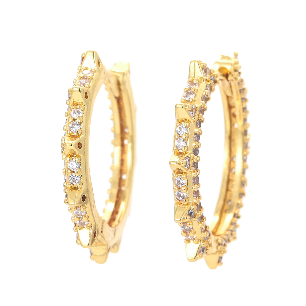 5g Weight Zircon Inlay Material Fashion Big Circle Pointed Earrings Simple Micro-inlaid Zircon Copper Earrings
