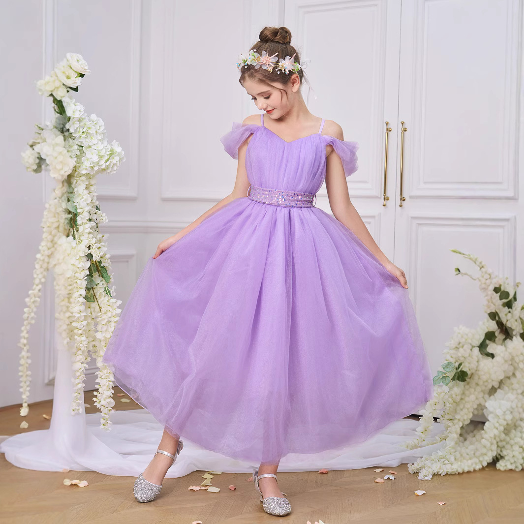 Vestidos para niños, vestidos de princesa, faldas de malla con lentejuelas, vestidos de tutú de escenario de temperamento de tela forjada, vestidos de fiesta para niñas, vestidos de noche
