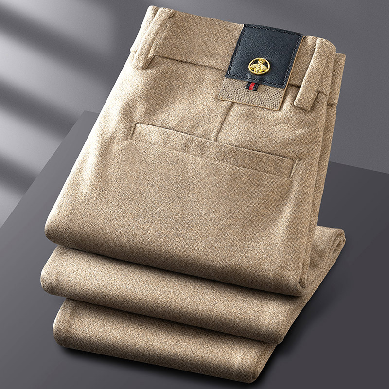 Light Luxury Winter Thick Wool Warm Business Casual Pants Men's Slim-fit Fashionable Sanding Small Straight Trendy Trousers for Men