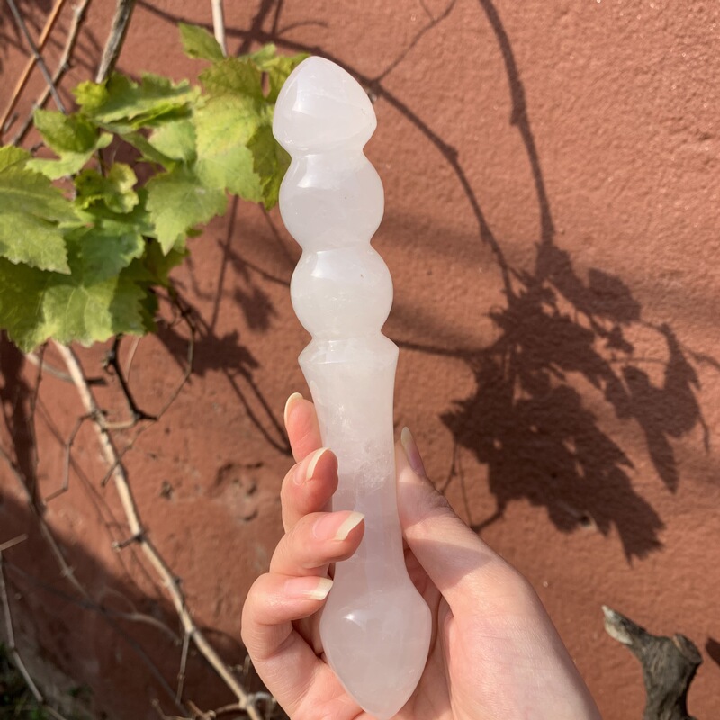天然白水晶雕刻原石打磨水晶按摩棒 图 12