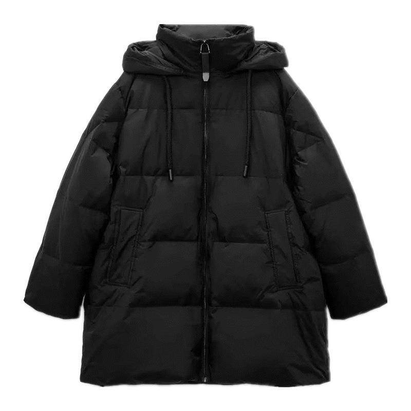 Women's Down Jacket With Hood And Zip Detail Solid Colour Winter_voghion.com
