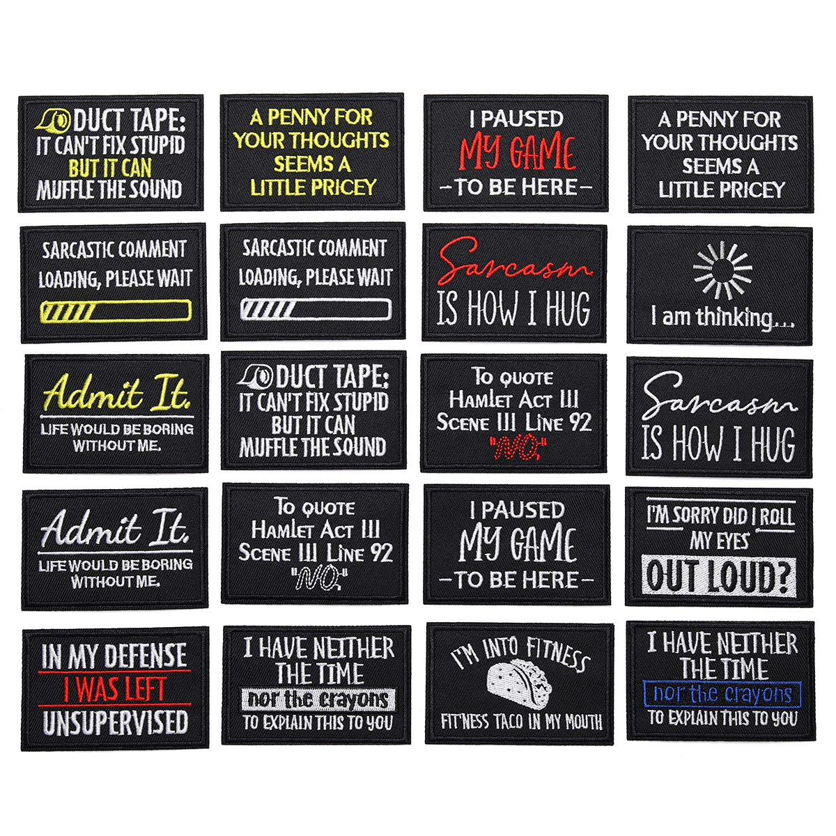 embroidery product black background white characters English letters stickers clothes decorative stickers bags shoes and hats accessories patch