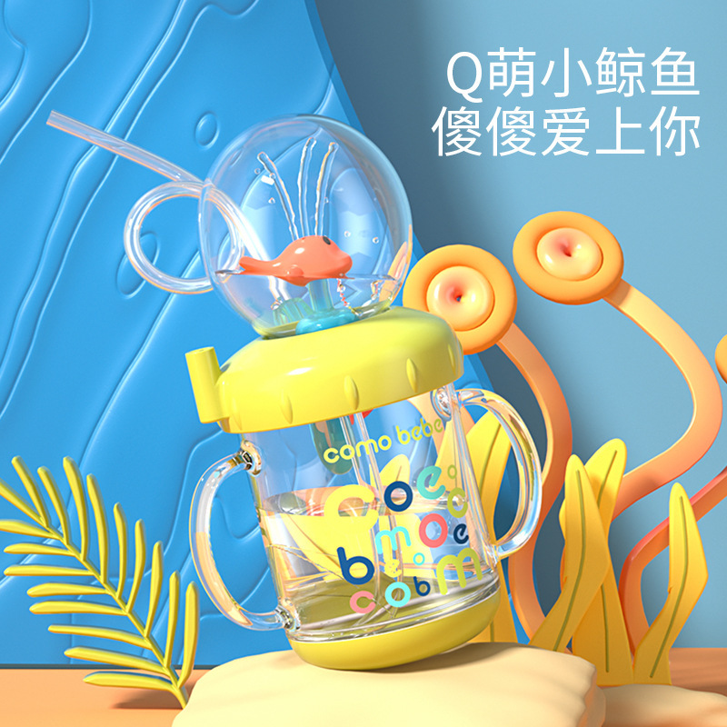 Taza de agua para niños ballena spray bebé taza de paja kindergarten hogar buceo beber diversión taza de verano