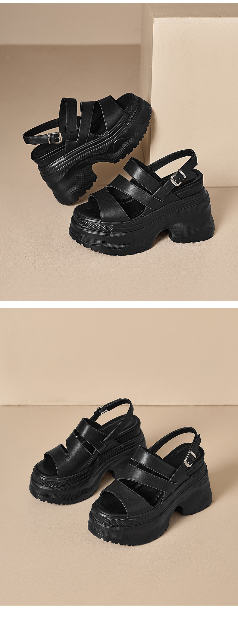 Sandal cao gót nữ hở mũi đế xuồng 12 cm quai ngang — màu đen, màu trắng ngà chi tiết 13