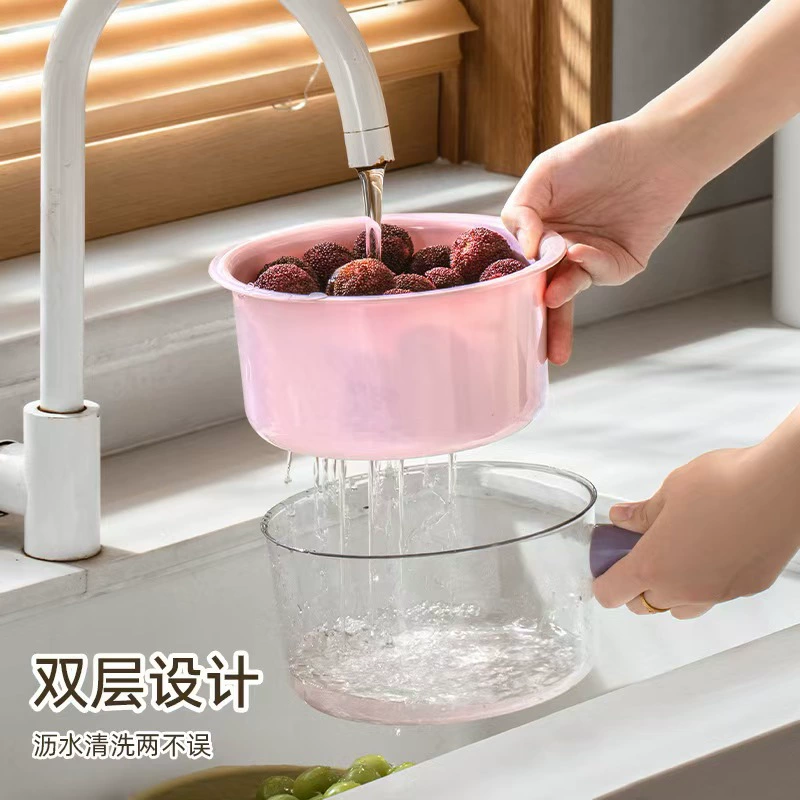 Двухслойное сито для кухонной мойки с ручкой для мытья овощей и фруктов, утолщенная сливная корзина для использования на кухне.