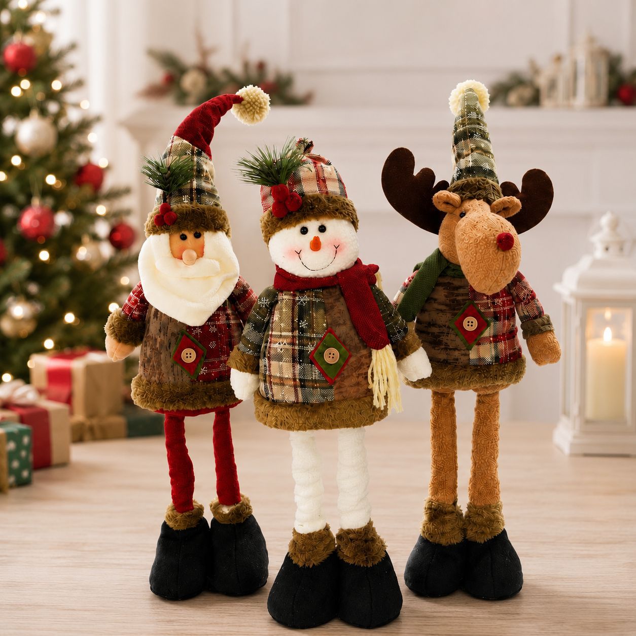 Navidad transfronteriza europea y americana rural retro tejido retráctil piernas viejos muñecas de nieve muñecas de alce adornos juguetes de peluche