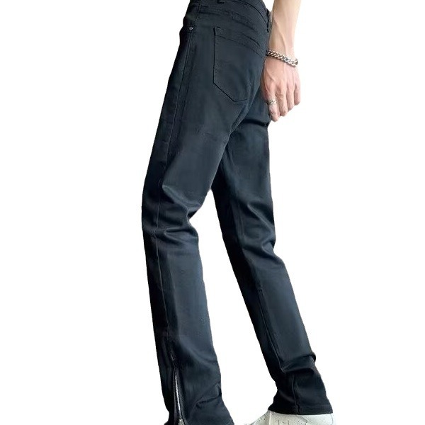 Pantalones vaqueros rasgados viejos lavados de la calle americana primavera y otoño de los hombres pantalones largos de estilo vibe de la calle alta de la moda recta suelta