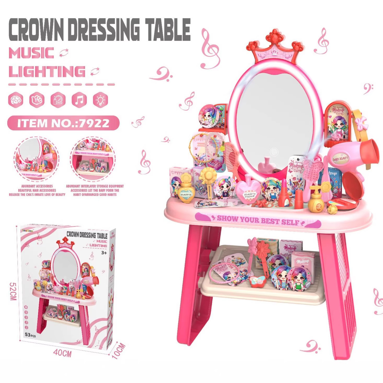 Transfronterizos niños simulación de luces y música chicas vestidos joyas mesa de maquillaje para pasar la casa princesa tocador juguetes