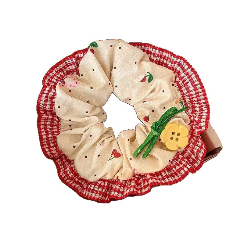 Encaje de flor coreana Encaje de intestino grueso Anillo de cabello femenino Cabeza de flor de viento pastoral Cuerda de cabeza de bola de gran tamaño Accesorios para el cabello de alta calidad