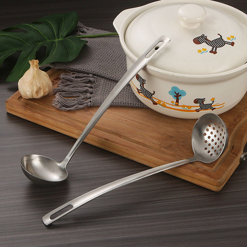 Stainless steel sanding hot pot scoop long handle soup spoon flat handle exquisite large soup spoon ladle kitchenware wholesale