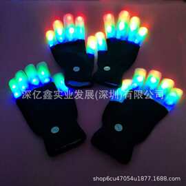 LED发光七彩手套万圣节酒吧聚会Party助威炫彩手套多功能闪光手指
