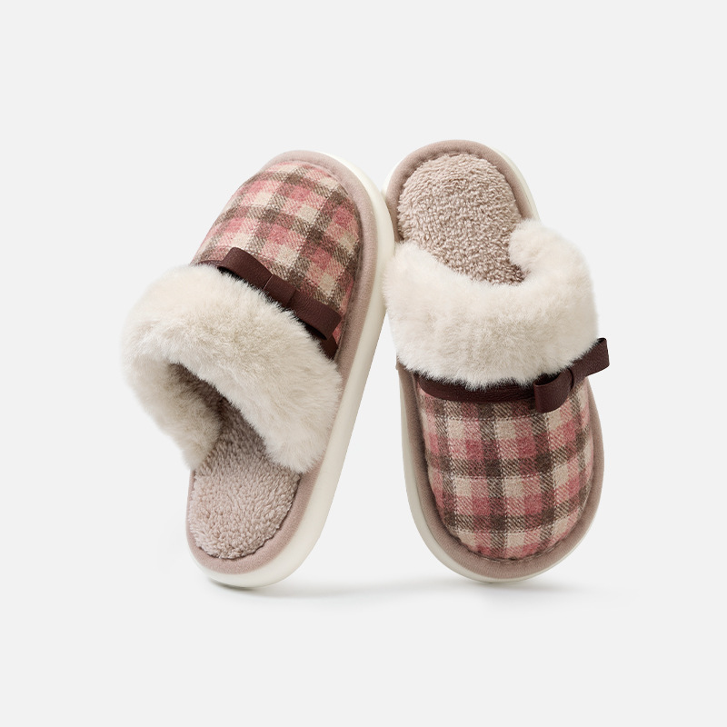 秋冬の新型シンプルなぬいぐるみのスリッパ室内の保温滑り止めの厚い底の柔らかい快適な綿はカップルの金を引っ張ります。