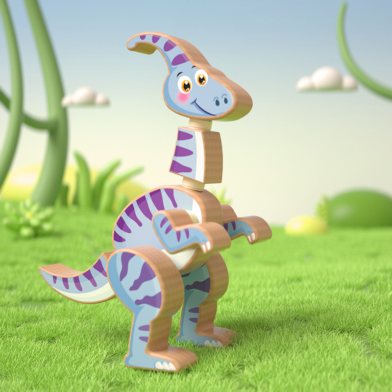 03 Dragón de cresta de gallo ensamblado de dinosaurio jurásico (azul)