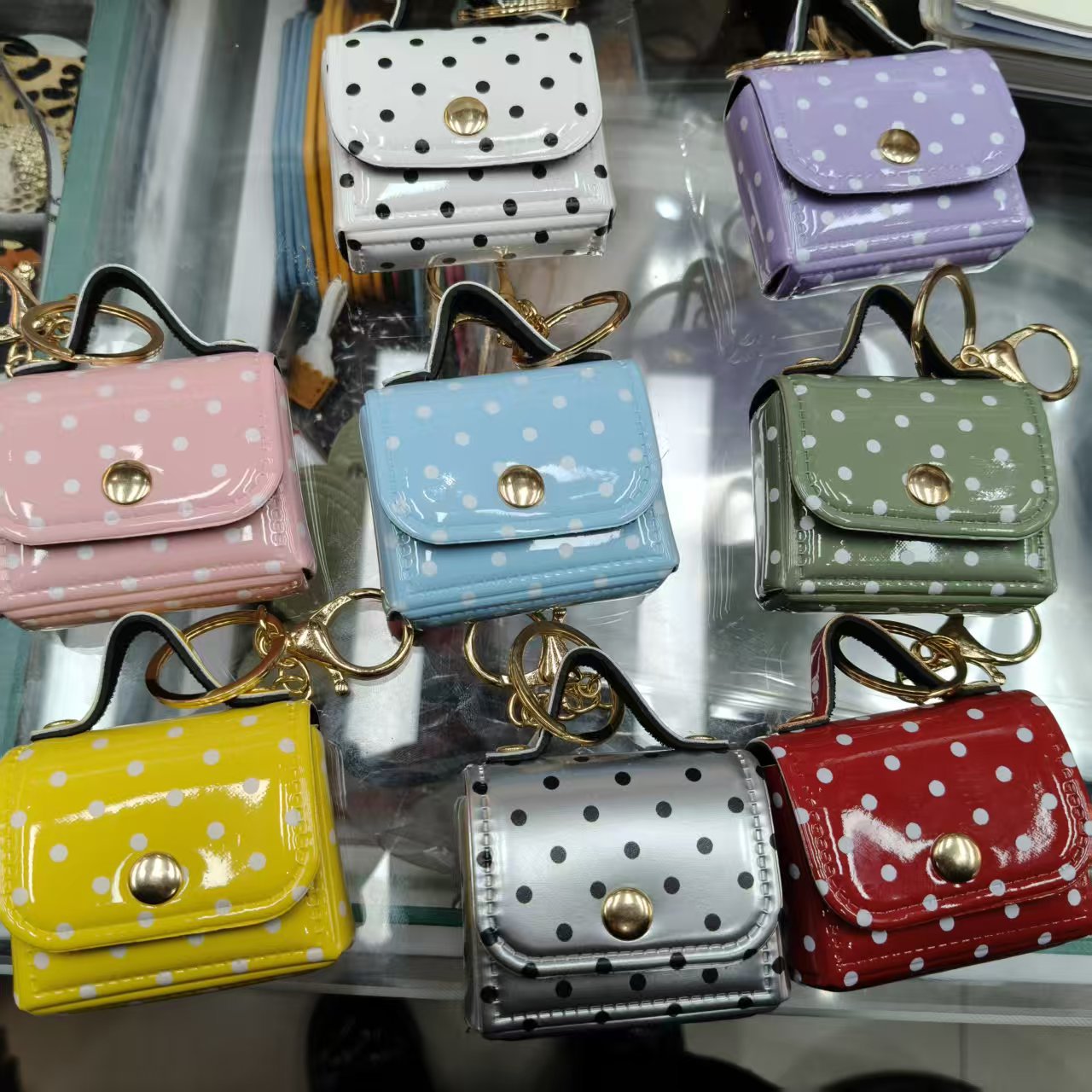 Cross-Border Mini Polka Dot Earphone Case Keychain Pendant 2026 New Macaron Color Bag Accessory