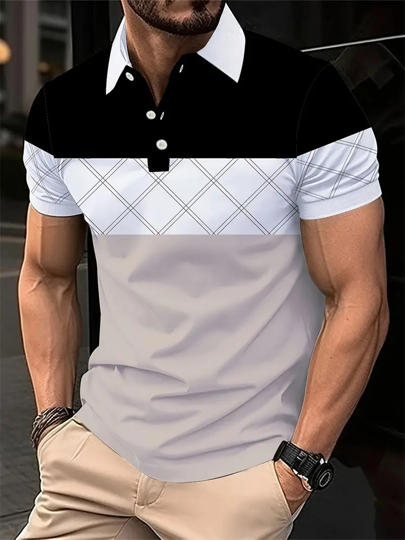 Camisa polo de solapa con botones de manga corta para hombre europeo y americano de Amazon Camisa de moda callejera con estampado digital 3D MB13