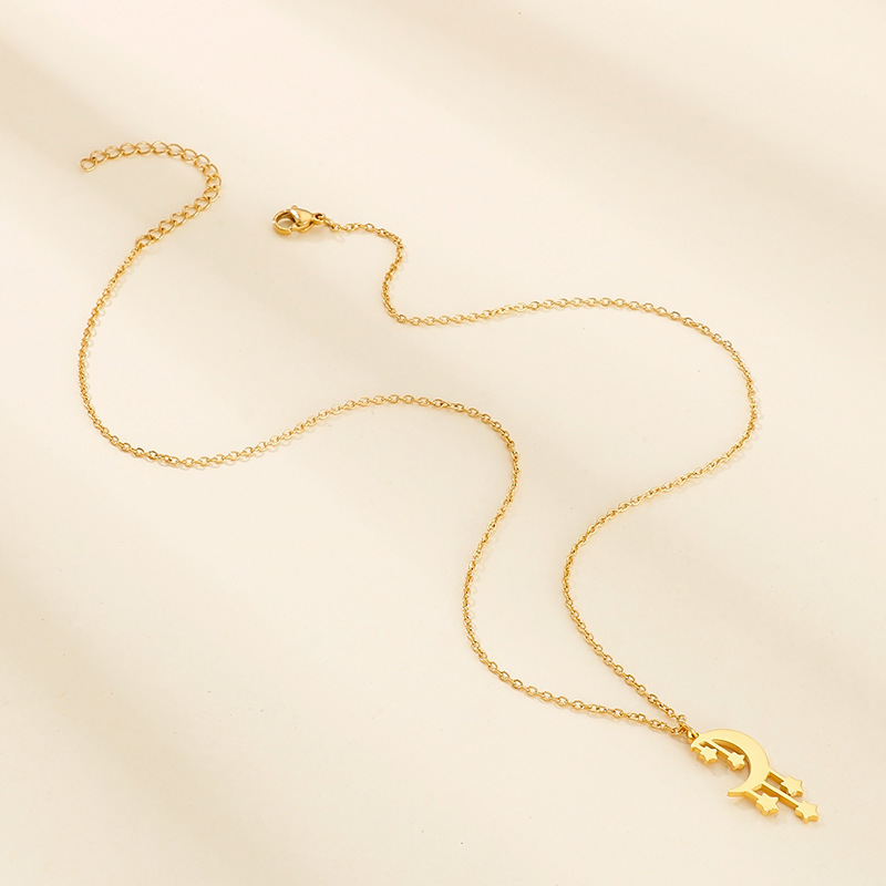 Fashion Star Moon Stainless Steel No Inlaid Earrings Necklace