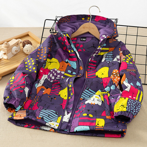 Children's clothing, spring and autumn, medium and large children's style mid-length windbreakers, girls' velvet warm clothes, girls' jackets, children's jackets