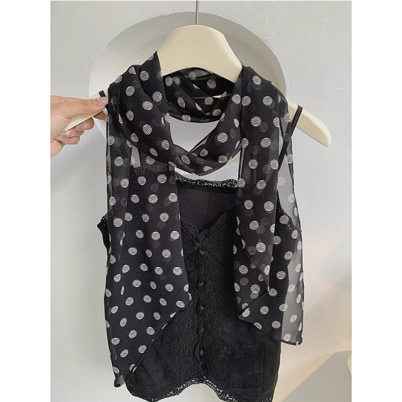 블랙 폴카 도트 실크 스카프