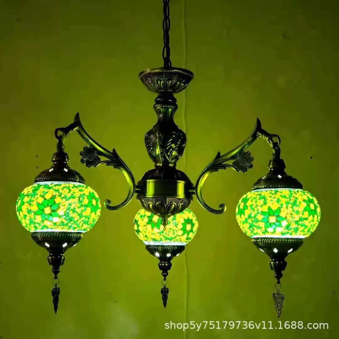 Мозаичная люстра в турецком стиле, handmade витраж, E27, Ø52–56 × 90 см