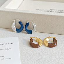 港风珐琅滴釉拼色U型圆圈耳扣耳环轻奢氛围感日常通勤秋冬耳饰女