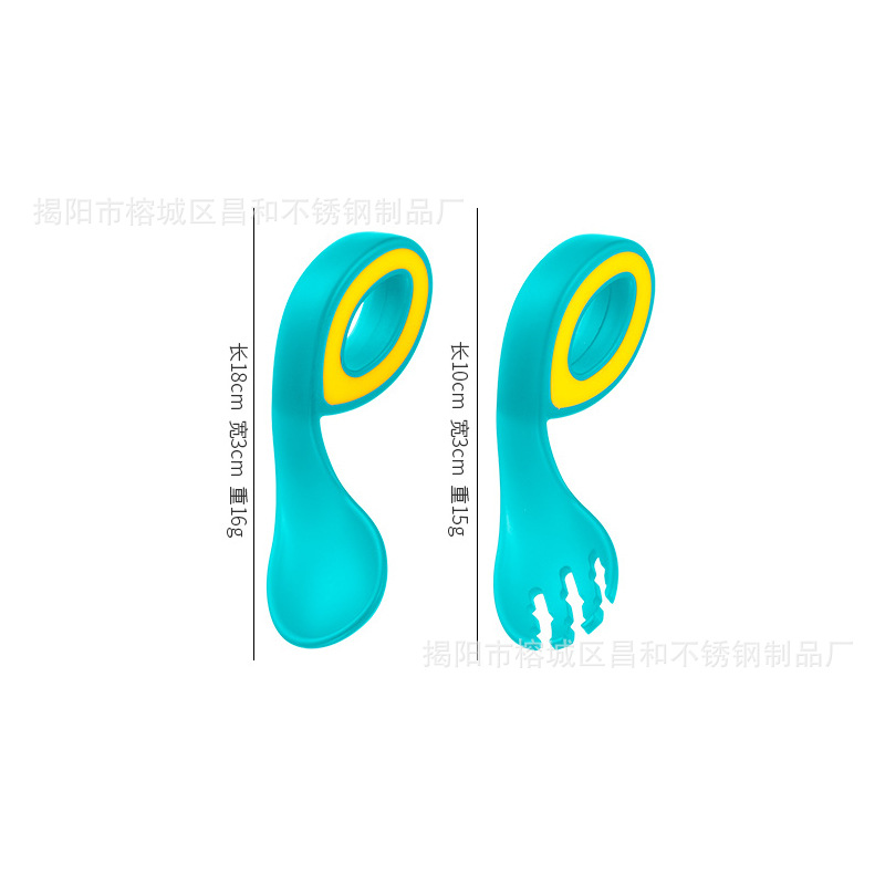 녹색 온도에 민감한 구부러진 손잡이 숟가락 포크