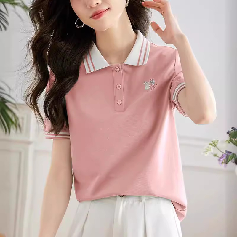 Fresh and Vitality Embroidered POLO Shirt Women's 2024 Summer New Casual Sports Style Knitted Short-sleeved Shirt Top Trendy