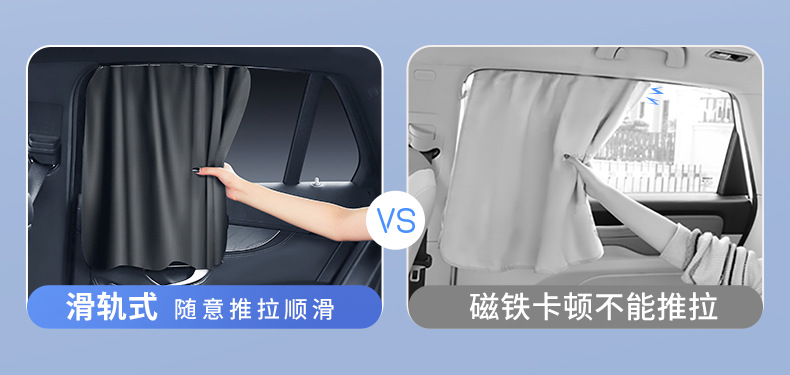 Car sunshade curtain with track system for sun protection and heat insulation, rear side window curtain for privacy and light blocking in the car