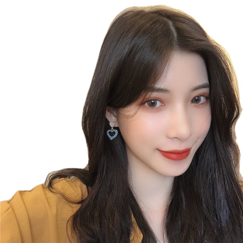 S Silber Nadel Koreanische Kleine Frische Blaue Süße Pfirsich Herz Ins Mädchen Vielseitig Kontrast Earnail Ohrringe Weibliche_voghion.com