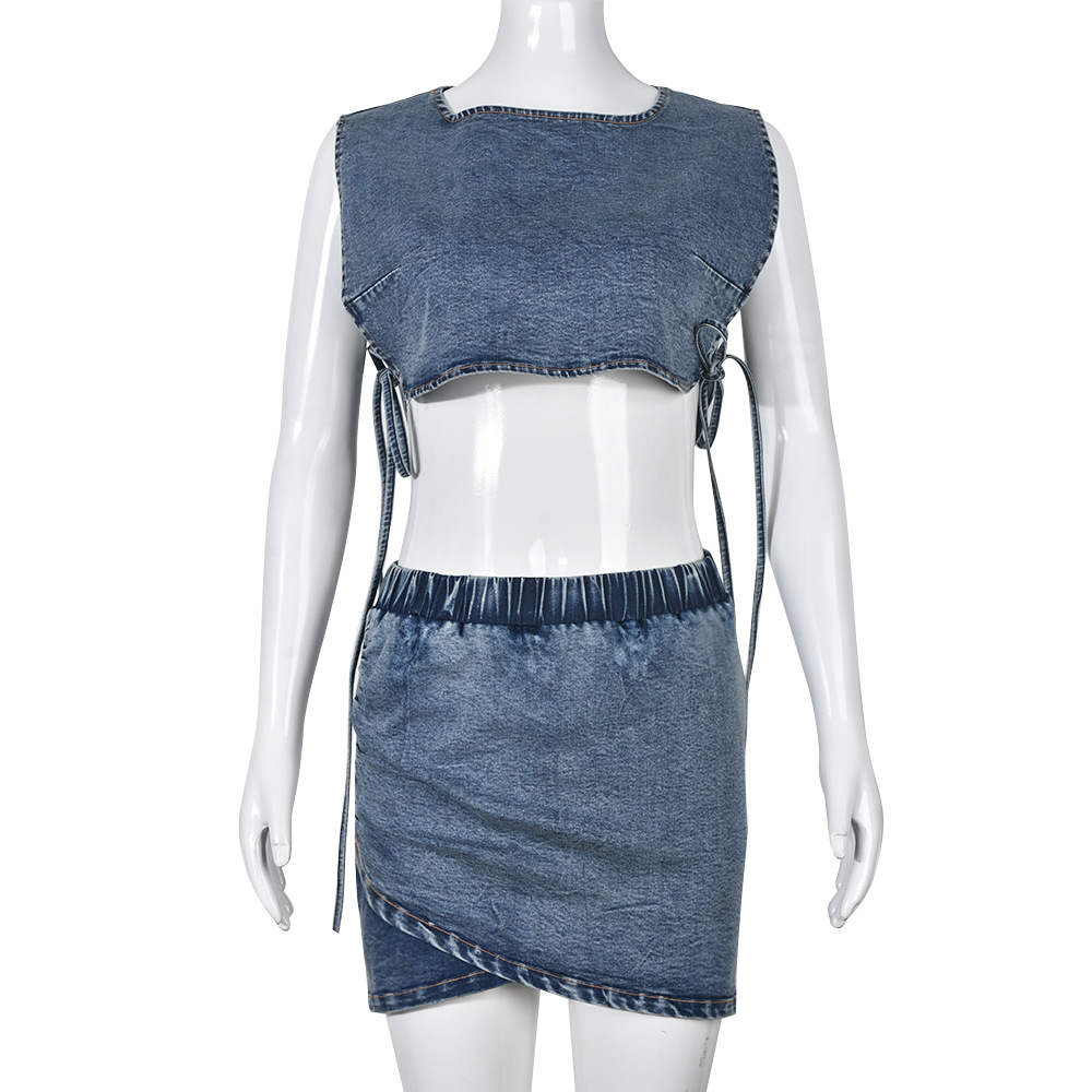 Round Neck Neckline Regular Fit Fit Type Solid Color Pattern Women's Streetwear Solid Color Cotton Spandex Skirt Sets