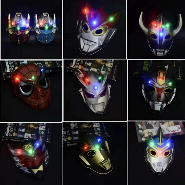 A variety of luminous cartoon masks