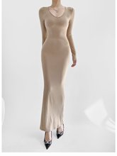 欧美红人款性感包臀收腰连衣长裙秋季外穿打底纯色性感长袖连衣裙