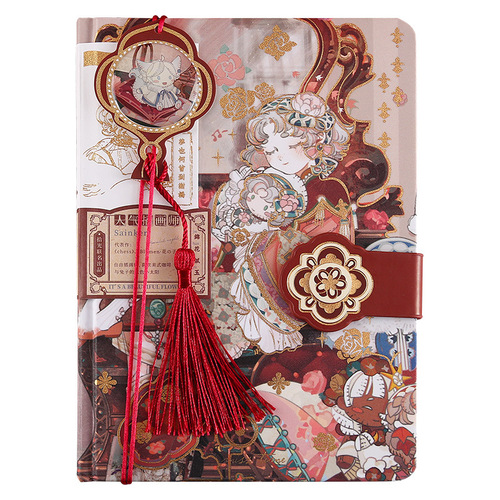 A 10-Flower Brocade Jade-like National Style Magnetic Closure Notebook with 3D Retro Color Pages, Notebook for Girls' Hearts, Diary Book