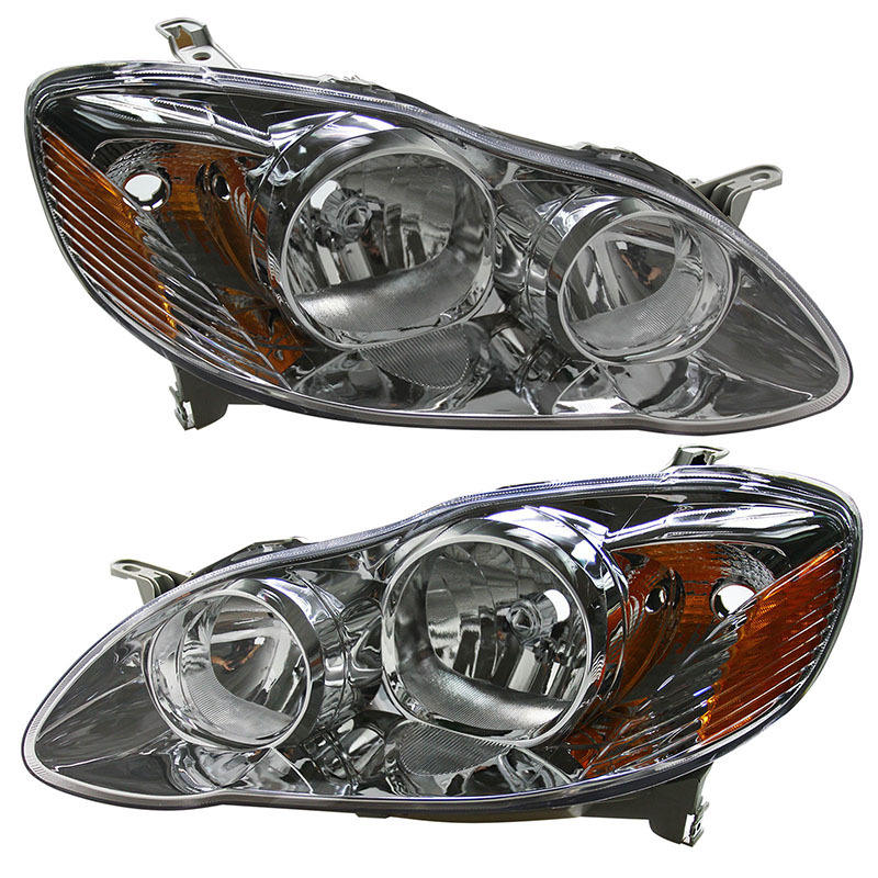 Faros Delanteros Aptos para Toyota Corolla 03-08 Versión Estadounidense, Versión Halógena Original Semi-Ensamblada con Acabado Electrochapado.
