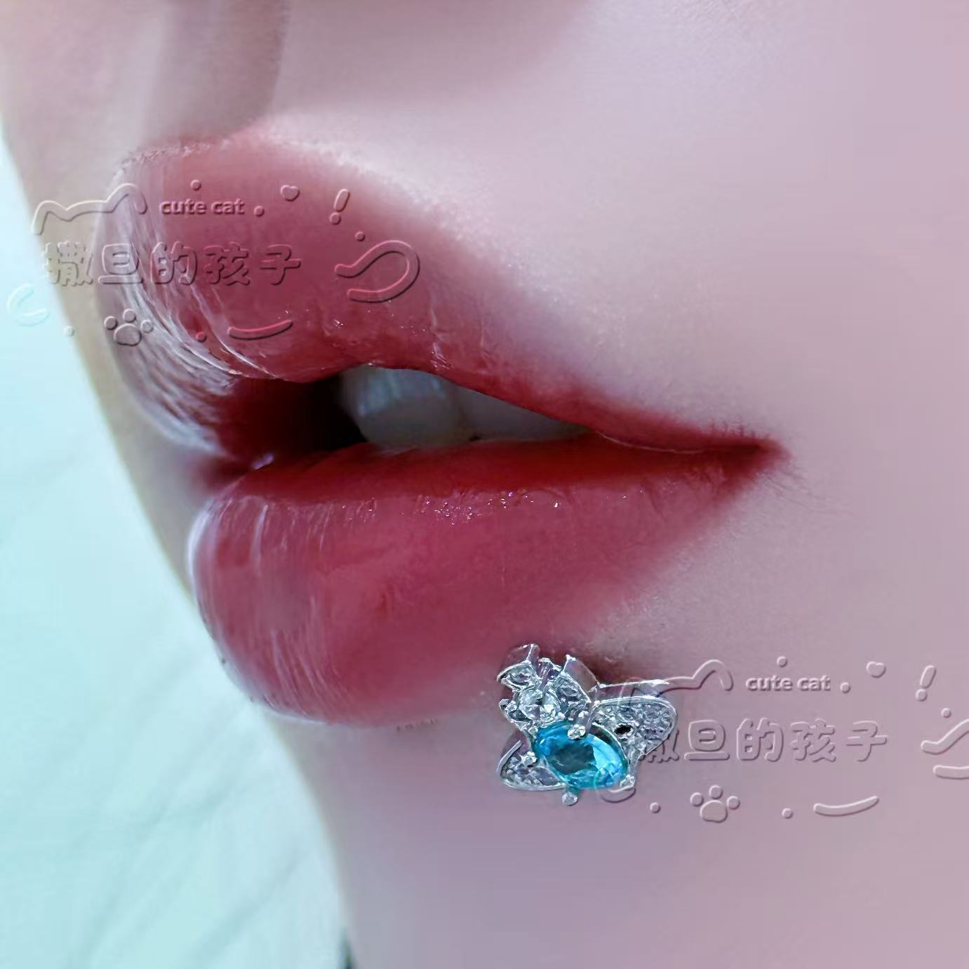 Satan's Child Fragrant Lady Lip Ring 316L Surgical Steel Internally Threaded Blue Lip Piercing Jewelry detail image 10