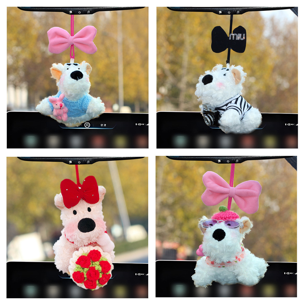 Colgante de automóvil West Highland Puppy 2025 nuevo espejo retrovisor de automóvil colgante muñeca de peluche muñeca sensación de alta calidad