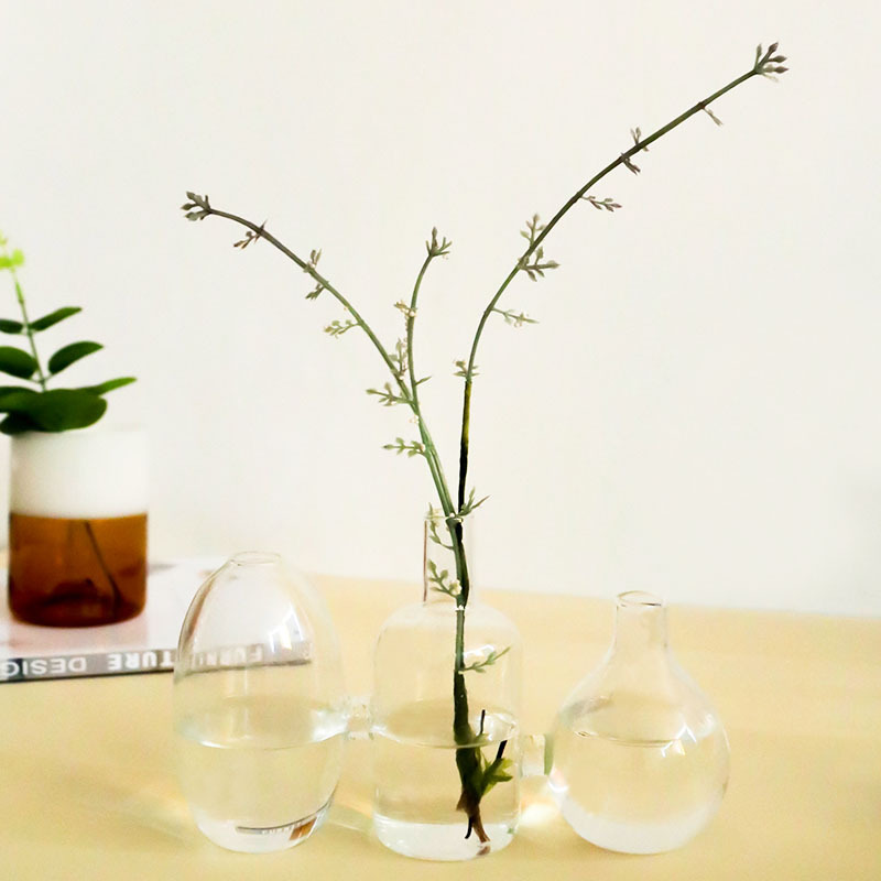 Moda creativa Europea de vidrio transparente florero hidropónico florero de tres piezas florero accesorios para el hogar jarrón de simulación