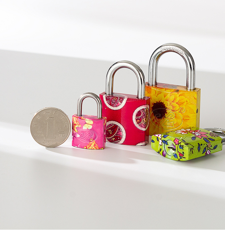 Factory direct heating transfer printing iron padlocks, door locks, printed locks, multi-color and multi-specification bags, arc-shaped color lock heads, wholesale padlocks, hardware locks pic 3